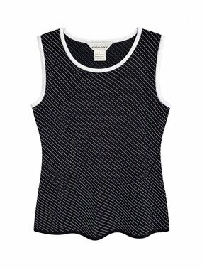 Misook‎ Pinstripe Knit Tank Black White Contrast Minimalist Coastal Chic Large